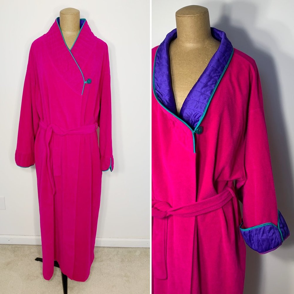 Vintage Vanity Fair Magenta Fuchsia Pink Fleece Maxi Robe Housecoat Size XXL